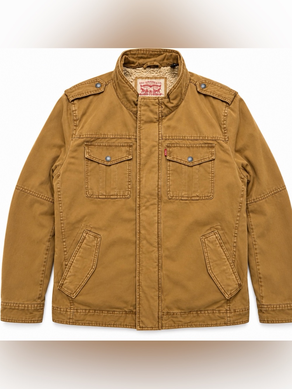VTG Y2K Levi's Sherpa Lined Military Field Jacket XL Brown Canvas Utility Coat